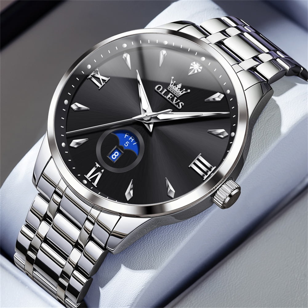 OLEVS Watches for Men Business Dress Casual Analog Quartz Stainless Steel Waterproof Luminous Men Wrist Watches Reloj Para Hombre Black Dial