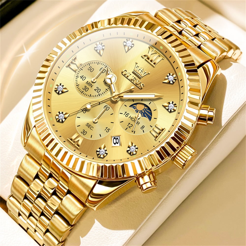 OLEVS Watches for Men, Mens Watches Quartz Gold Stainless Steel Waterproof Luminous Business Calendar Wrist Watch reloj para hombre