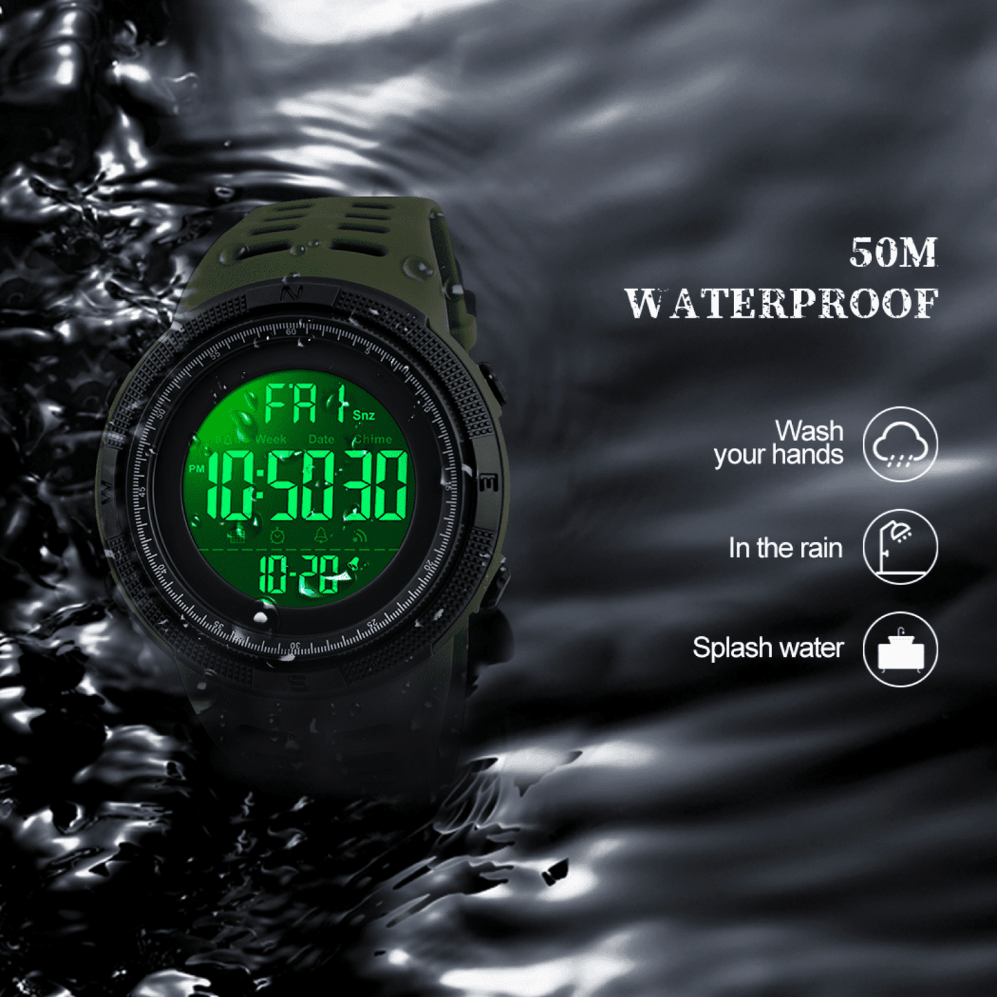SKMEI Men's Watch Waterproof Digital Sport Watch Military Digital Watches for men Alarm Back Light Classic Large face Watch Army Green