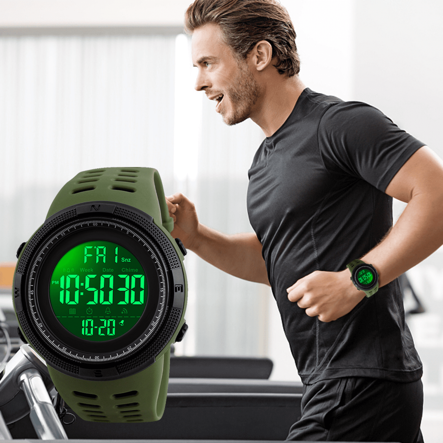 SKMEI Men's Watch Waterproof Digital Sport Watch Military Digital Watches for men Alarm Back Light Classic Large face Watch Army Green