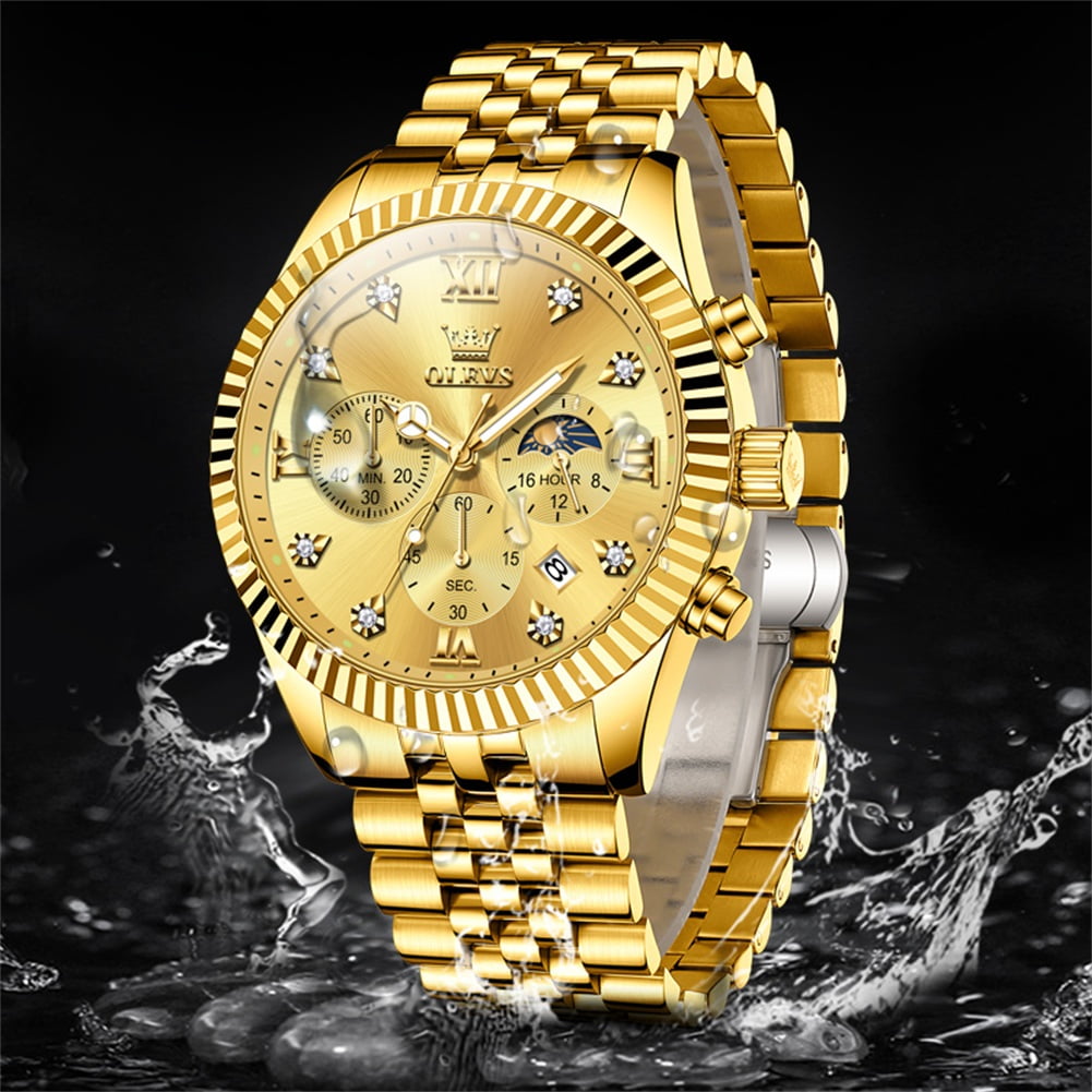 OLEVS Watches for Men, Mens Watches Quartz Gold Stainless Steel Waterproof Luminous Business Calendar Wrist Watch reloj para hombre