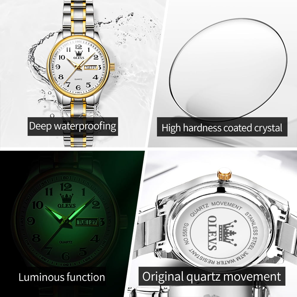 OLEVS Women Watches Business Dress Female Ladies for Small Wrist Watch Gold Plated Silver Tone Stainless Steel Band Analog Quartz Waterproof Lady Watches