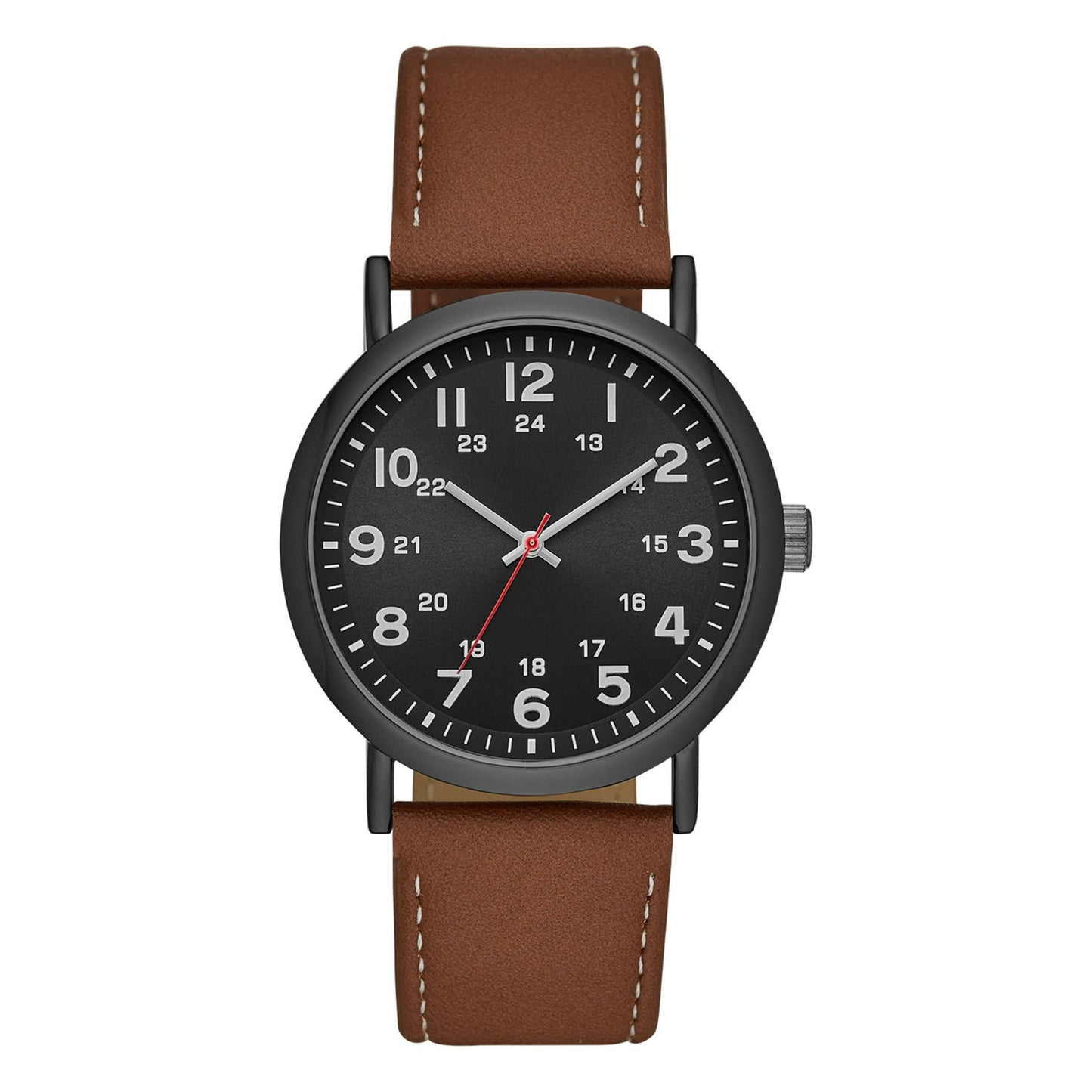 GEORGE Reloj para Hombre: Caja de Bronce, Esfera Negra de Fácil Lectura, Correa de Cuero Vegana Coñac (FMDOGE009)