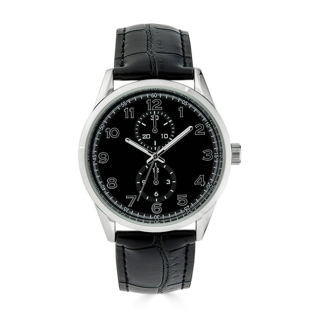 George 41MM Men's Silver Tone Black Dial Easy Read Strap Black Watch