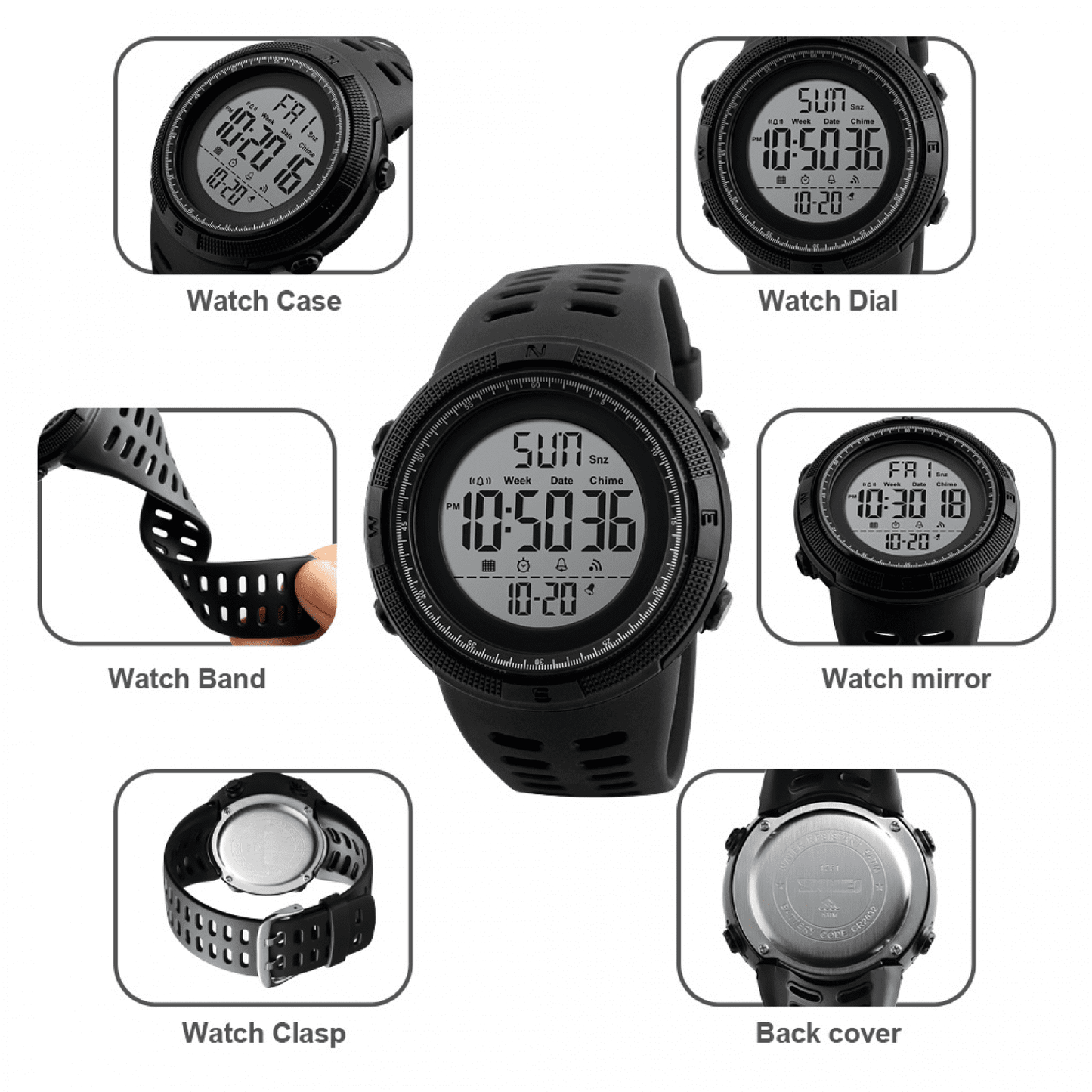 SKMEI Men's Watch Waterproof Digital Sport Watch Military Digital Watches for men Alarm Back Light Classic Large face Watch Army Green