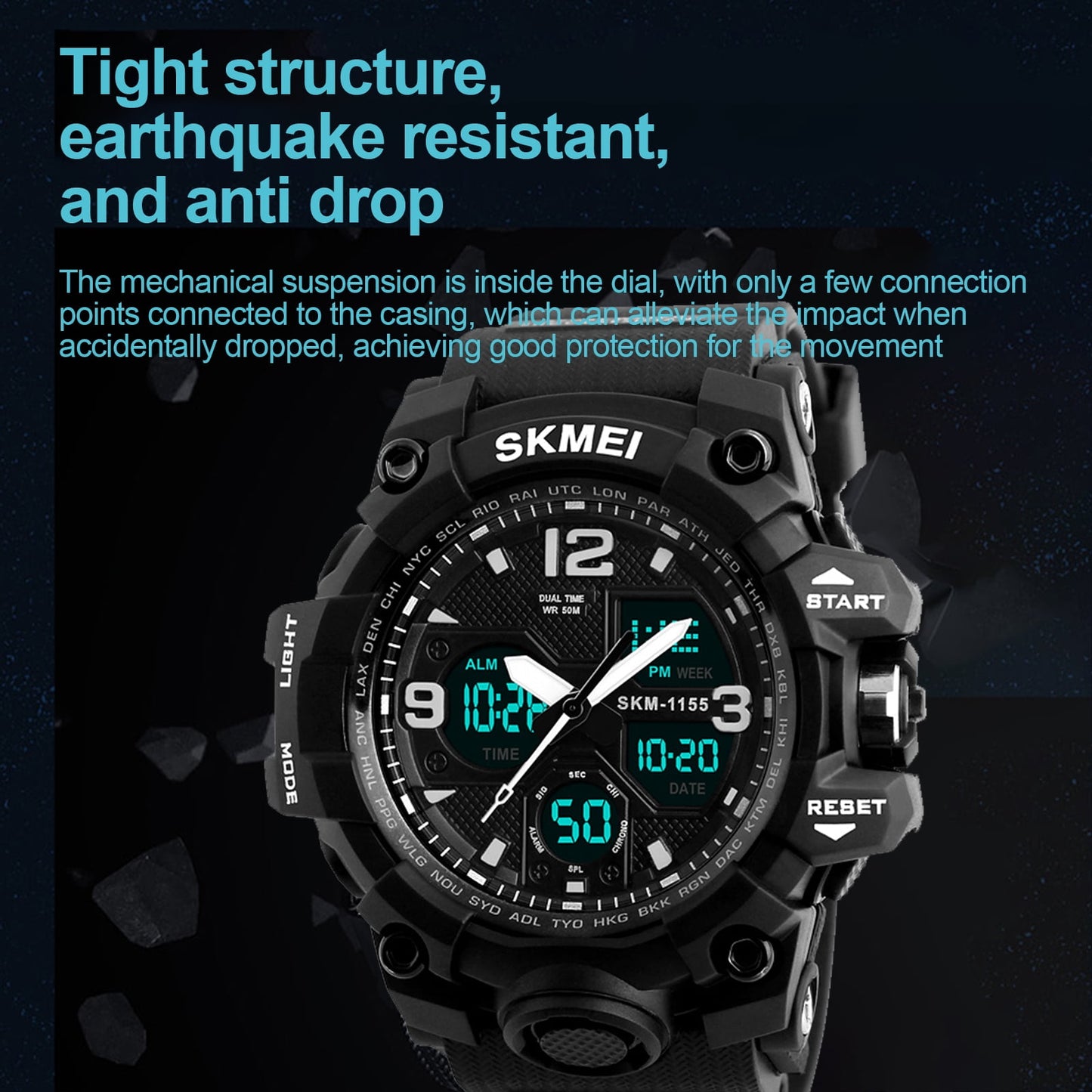 SKMEI Men's Military Watch, Waterproof Watches for Men with Stopwatch Alarm LED Back Light Sports Watch, Black