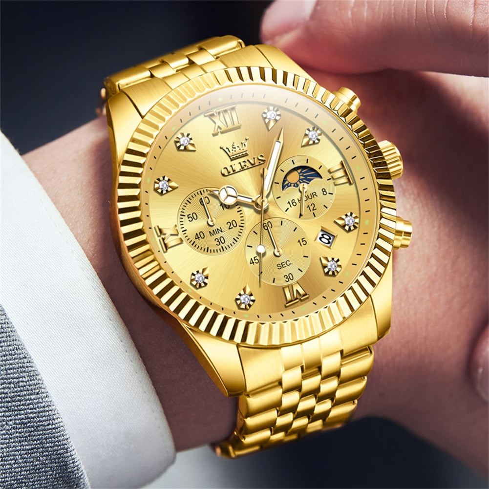 OLEVS Watches for Men, Mens Watches Quartz Gold Stainless Steel Waterproof Luminous Business Calendar Wrist Watch reloj para hombre