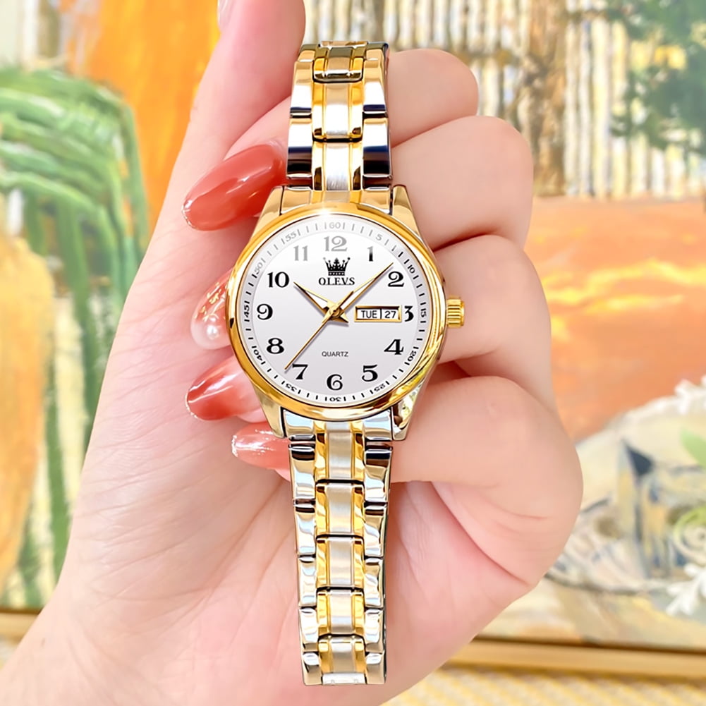 OLEVS Women Watches Business Dress Female Ladies for Small Wrist Watch Gold Plated Silver Tone Stainless Steel Band Analog Quartz Waterproof Lady Watches