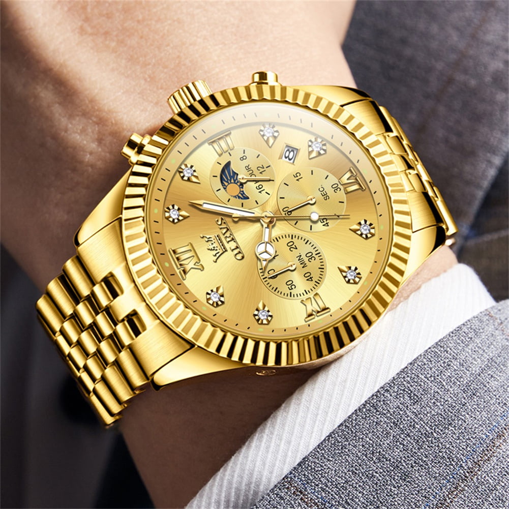 OLEVS Watches for Men, Mens Watches Quartz Gold Stainless Steel Waterproof Luminous Business Calendar Wrist Watch reloj para hombre