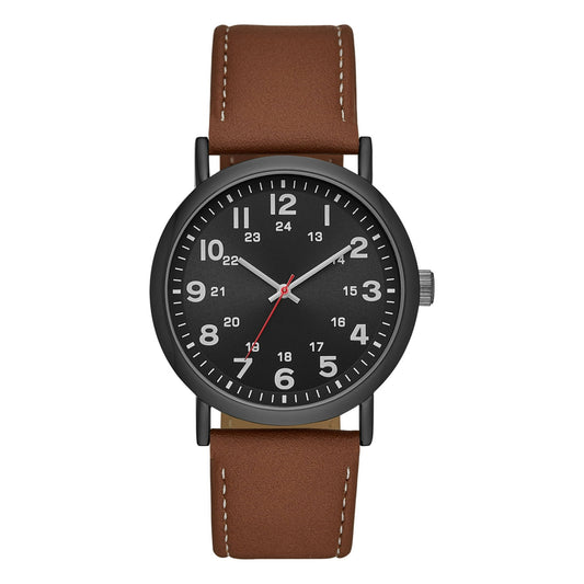 GEORGE Reloj para Hombre: Caja de Bronce, Esfera Negra de Fácil Lectura, Correa de Cuero Vegana Coñac (FMDOGE009)