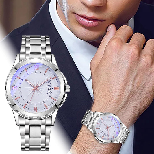 Obersheen Watches for Men Mens Watches Men's Classic Casual Quartz Watch Night Light Hand Stainless Business Steel Strap Roman Numerals Date Watch