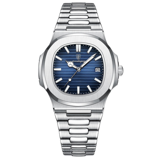 POEDAGAR New Luxury Rose Gold Quartz Watch for Men Stainless Steel Sports Waterproof Luminous Date Fashion Square Men's Watches